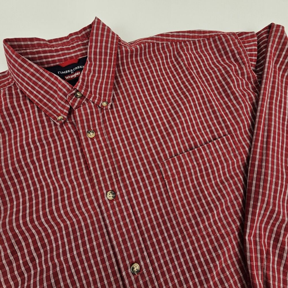 Wrangler Timber Creek Mens XXL Button Down Shirt Red Plaid Long Sleeve Cotton